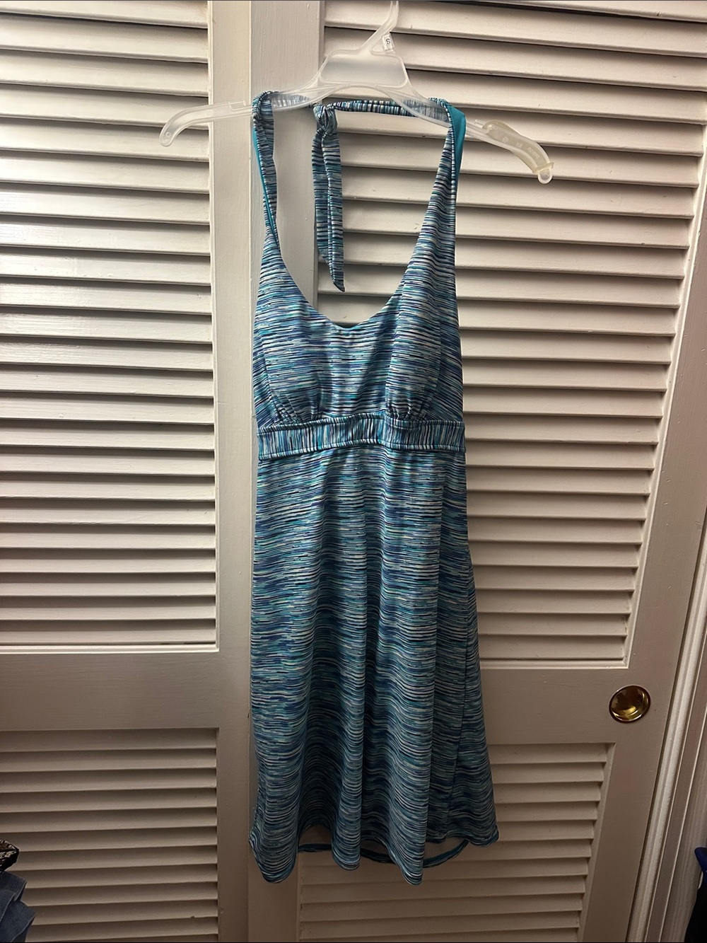 Women’s Backless Halter Dress in Blue Multi-Tone